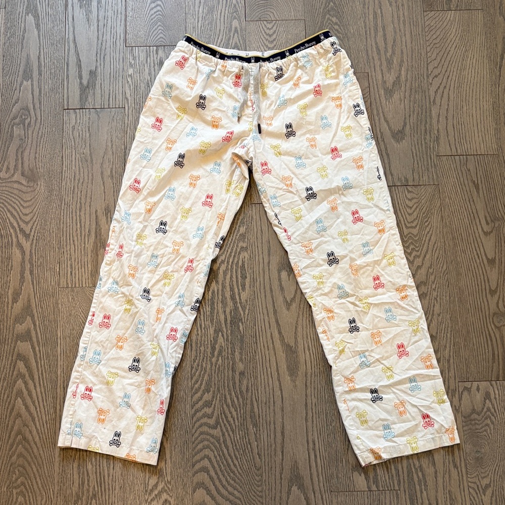 Psycho Bunny XS Pajama Pants – Cream Multicolor Bunny Logo